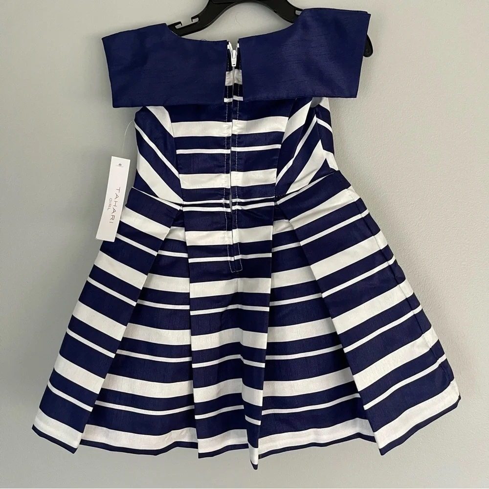 Tahari Nautical Stripe Double Breasted Yoke Dress Size 2T Navy & White